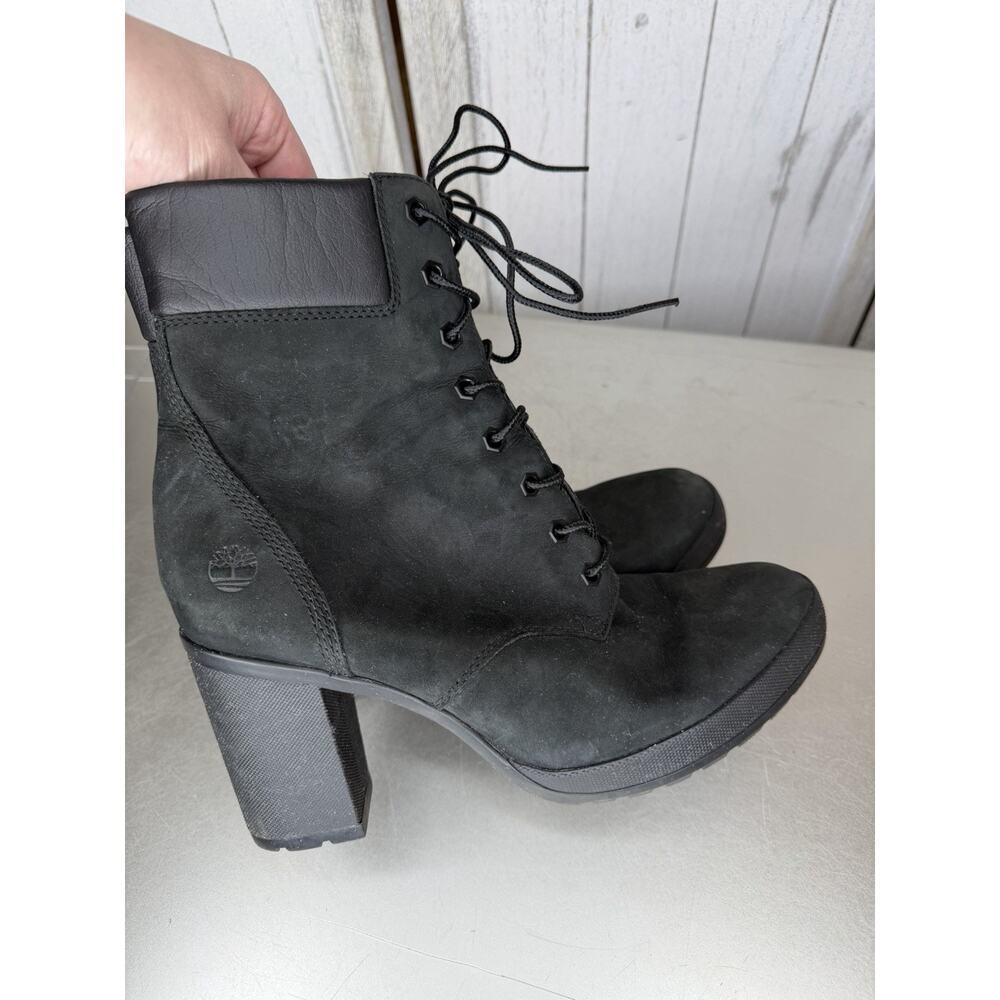 Timberland Heeled Booties Womens Black Grannie Suede Lace Up Size 10